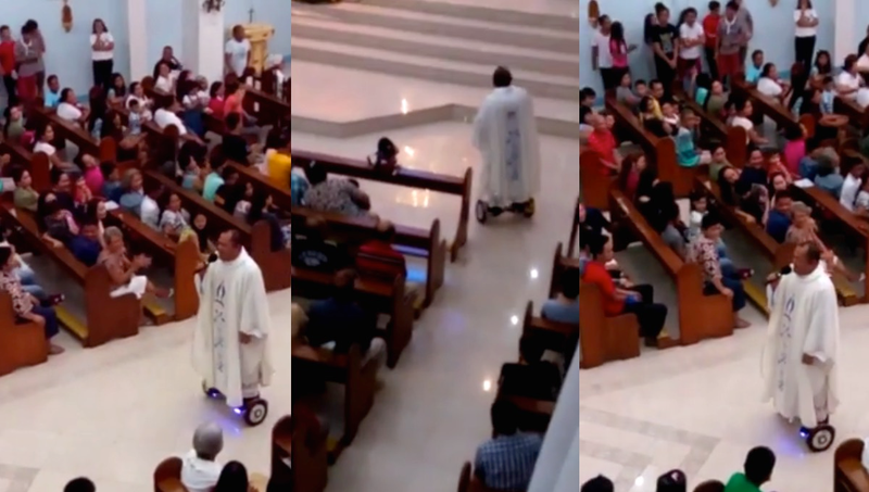 Illustration for article titled Priest Suspended For Hoverboarding in Church